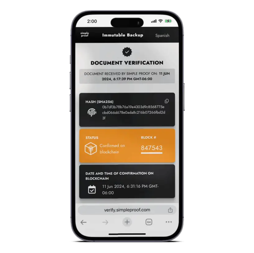 SimpleProof Respaldo Inalterable